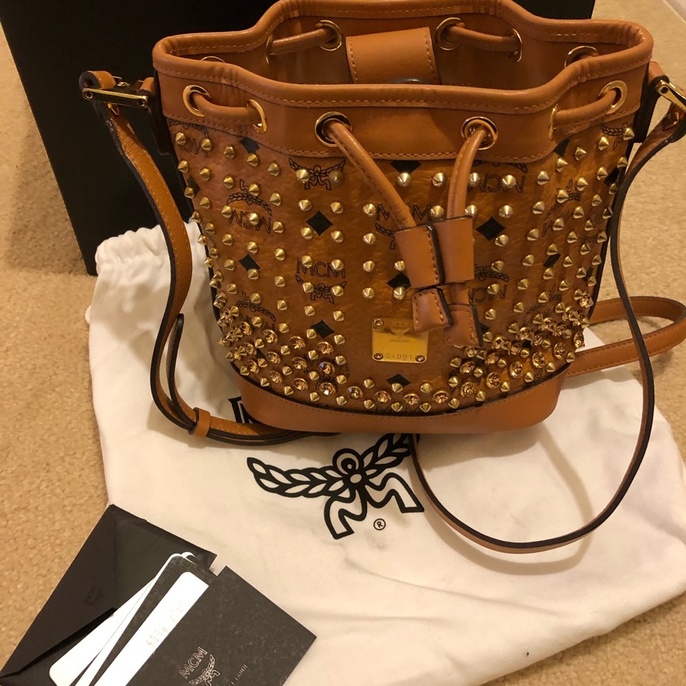 MCM Studded Visetos Mini Bucket Bag **RARE**